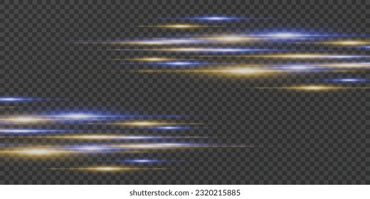 Beautiful glow and spark, special effect. Laser beams, horizontal light beams. Particle motion effect. The magic of moving fast lines.