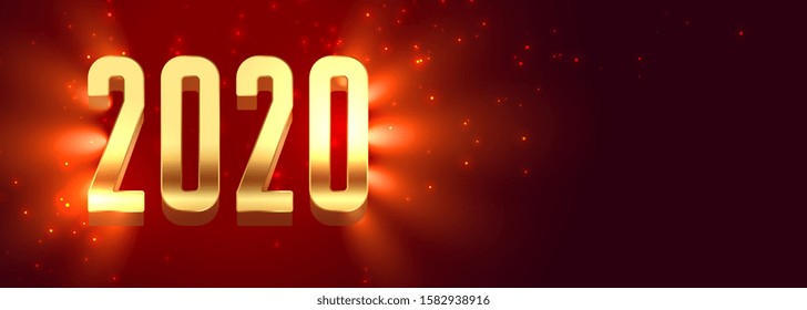 beautiful glowing 2020 happy new year banner design