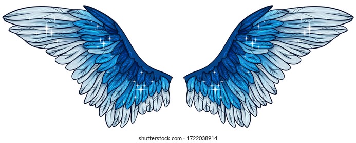 Beautiful Glowing Bright Blue Angel Wings, Vector