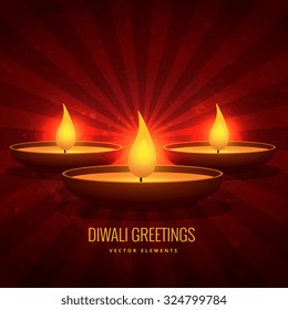 beautiful glowing happy diwali diya greeting design