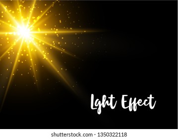 A beautiful glowing light explodes on a black background. Glittering magic dust particles. Bright Star. The transparent shining sun, bright flash. In the center of a bright flash. for advertising.