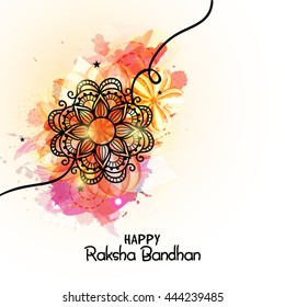 Beautiful Glowing Rakhi made by floral design on colourful abstract background for Happy Raksha Bandhan celebration concept.