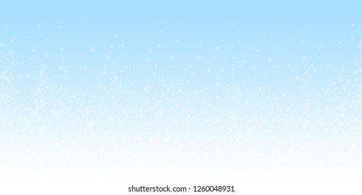 Beautiful glowing snow Christmas background. Subtle flying snow flakes and stars on night sky background. Actual winter silver snowflake overlay template. Wondrous vector illustration.