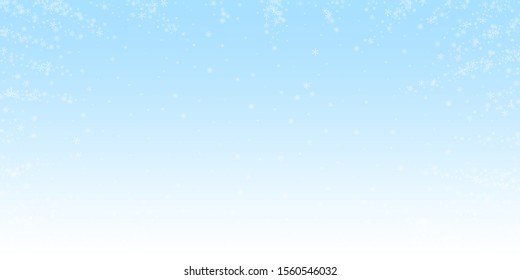 Beautiful glowing snow Christmas background. Subtle flying snow flakes and stars on night sky background. Alive winter silver snowflake overlay template. Fantastic vector illustration.
