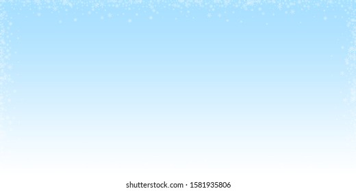 Beautiful glowing snow Christmas background. Subtle flying snow flakes and stars on night sky background. Admirable winter silver snowflake overlay template. Terrific vector illustration.