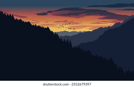 Lindo céu do pôr do sol sobre a montanha
