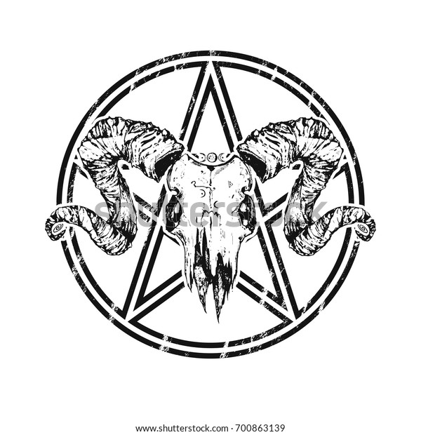 Beautiful Goat Skull Pentagram Drawn By Stock Vector (Royalty Free ...