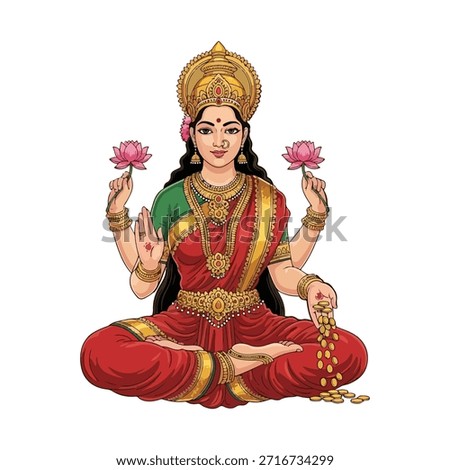 Beautiful Goddess Lakshmi Vector Illustration of Wealth and Prosperity