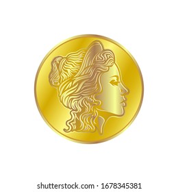 hermosa moneda de oro vectorial de la diosa