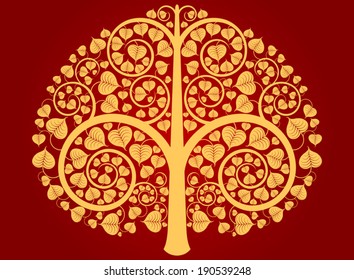 Beautiful gold Buddha tree pattern on a red background