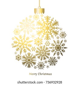 Beautiful gold Christmas ball vector illustration. New Year Celebration. Winter Snowflakes. Gold snowflake pattern.