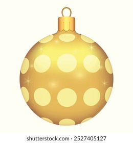 Belas bolas de Natal de ouro com padrões de círculo em um fundo branco com brilho. Decorações para árvore de Ano Novo e design de Natal. Objeto realista de vetor Ilustração 10 EPS