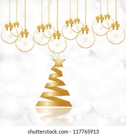 Beautiful gold Christmas tree with reflection