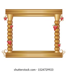 Beautiful gold colored pages with grape decorations and clusters