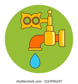 beautiful gold faucet with water. flat vector illustration.