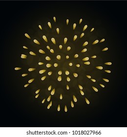 Beautiful gold firework. Bright firework isolated on black background. Light golden decoration firework for Christmas, New Year celebration, holiday, festival, birthday card Vector illustration