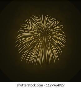 Beautiful gold firework. Bright firework isolated on black background. Light golden decoration firework for Christmas, New Year celebration, holiday, festival, birthday card Vector illustration