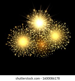 
Beautiful gold firework. Fireworks bursting in various shape