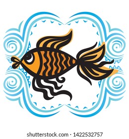 Beautiful gold fish. Cute cartoon. Vector illustration