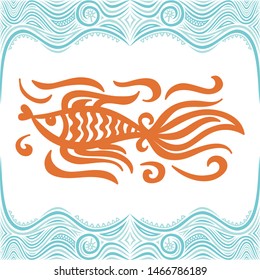 Beautiful gold fish and sea frame. Vector illustration