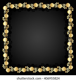 Beautiful gold frame with floral pattern on dark background.