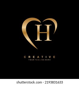 beautiful gold H logo design with love. gold letter H logo with heart. beauty logos. love logo. suitable for business logo, product promotion, marketing, company, etc