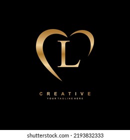 beautiful gold L logo design with love. gold letter L logo with heart. beauty logos. love logo. suitable for business logo, product promotion, marketing, company, etc