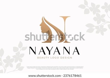 Beautiful Gold Monogram Logo Silhouette of Woman Letter N