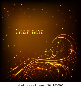 Beautiful gold pattern on dark background with stars for greeting card or invitation design.