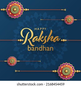 Beautiful gold raksha bandhan greeting card  with color background.