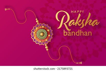 Beautiful gold raksha bandhan greeting card  with color background.