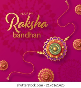 Hermosa tarjeta de bienvenida dorada raksha bandhan con fondo de color.