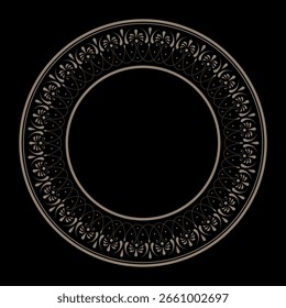 Hermosos arabescos de marco redondo de oro. Marco de patrón nacional europeo floral de círculo arabesco. Antiguas, marco de Vector étnico con arabescos. Marco del modelo para las superficies redondas, textiles, bordado