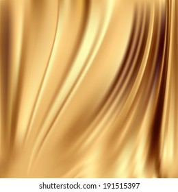 Beautiful Gold Silk. Drapery Textile Background, Vector Illustration