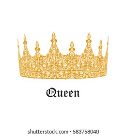 Beautiful gold vintage crown. Patterned old element. Symbol of power. Royal attribute. The symbol of the Board. A nice item for your design.