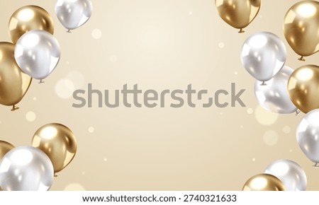 Beautiful gold and white 3D balloon illustration banner background template.