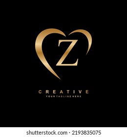 beautiful gold Z logo design with love. gold letter Z logo with heart. beauty logos. love logo. suitable for business logo, product promotion, marketing, company, etc