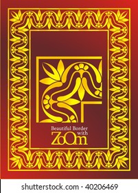 Beautiful Golden Border Magnified on Dark Red Background AQ