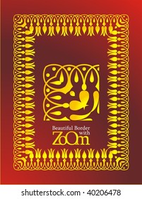 Beautiful Golden Border Magnified on Dark Red Background AT