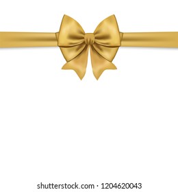 Beautiful golden bow for gift decor. Holiday decoration. Vector yellow bow isolated on white background