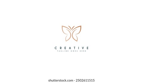 Beautiful Golden Butterfly flying logo design illustration.