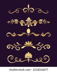 Beautiful golden classical prestige royal style decorative elements and dividers vector set