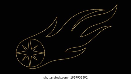 Beautiful golden comet in line art style.