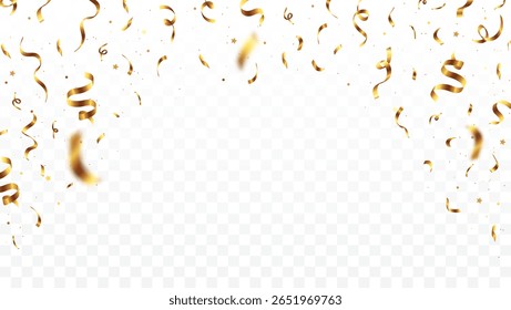Beautiful golden confetti party vector isolated on transparent background. Ideal for festive designs and holiday decorations.