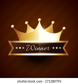 beautiful golden crown design with winner text vector illustration