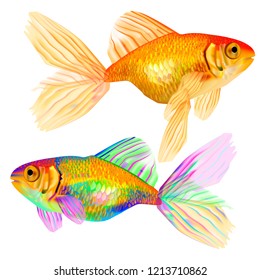 
Beautiful golden fish, looks like a real one. Orange, multicolored, bright, lively