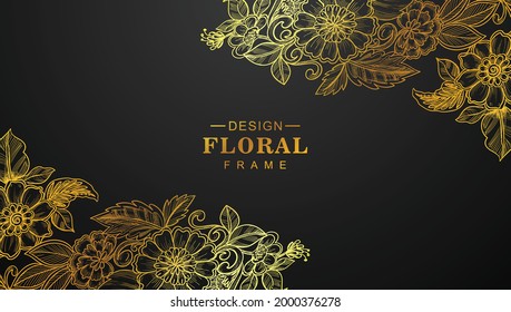Beautiful golden floral frame with black background