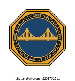 Hermosa etiqueta de puerta dorada en diseño de camiseta portadora de forma octagonal