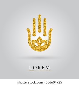 BEAUTIFUL GOLDEN HAMSA HAND WITH LOTUS FLOWER , LOGO / ICON 