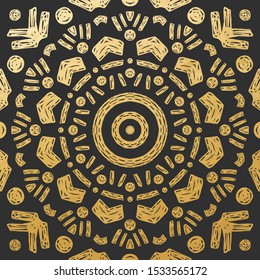 Beautiful Golden Hand Drawn Mandala Tile. Ornamental Background. Vector Decoration.
